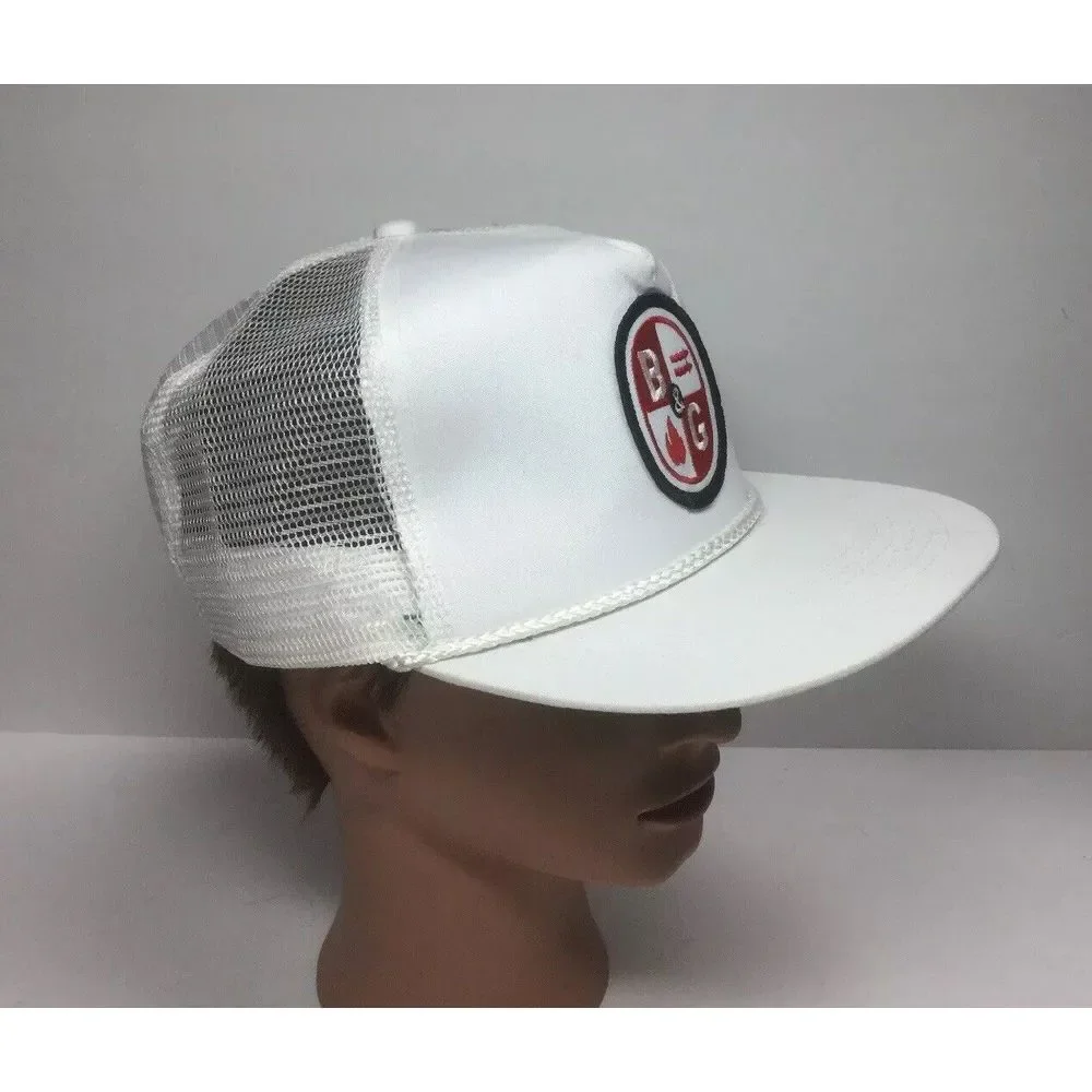 Vintage B & G White Hat‎ Embroidered Patch Snapback Mesh Trucker Cap